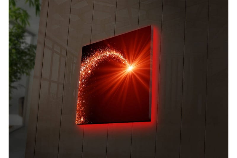 Lerretsbilde med LED-belysning 40x40 cm - Glitrende stjernelys med en dynamisk kurve - Rød / Oransje / Gull - Interiør - Maleri & posters - Lerretsbilder
