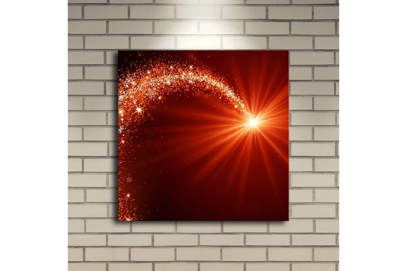 Lerretsbilde med LED-belysning 40x40 cm - Glitrende stjernelys med en dynamisk kurve - Rød / Oransje / Gull - Interiør - Maleri & posters - Lerretsbilder