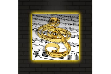 Lerretsbilde med LED-belysning 40x40 cm - Gullnoter mot noter - Gull / Hvit / Svart - Interiør - Maleri & posters - Lerretsbilder