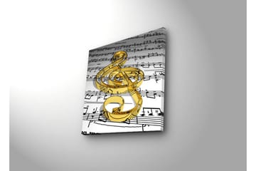 Lerretsbilde med LED-belysning 40x40 cm - Gullnoter mot noter - Gull / Hvit / Svart - Interiør - Maleri & posters - Lerretsbilder