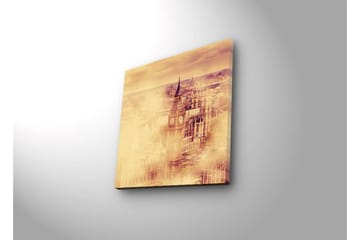 Lerretsbilde med LED-belysning 40x40 cm - Historisk bybilde med klokketårn og bygninger - Gull / Beige / Brun - Interiør - Maleri & posters - Lerretsbilder