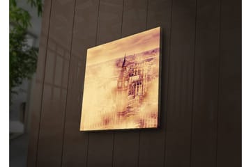 Lerretsbilde med LED-belysning 40x40 cm - Historisk bybilde med klokketårn og bygninger - Gull / Beige / Brun - Interiør - Maleri & posters - Lerretsbilder