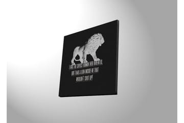 Lerretsbilde med LED-belysning 40x40 cm - Hvit løvefigur mot svart bakgrunn med inspirerende tekst - Hvit / Svart - Interiør - Maleri & posters - Lerretsbilder