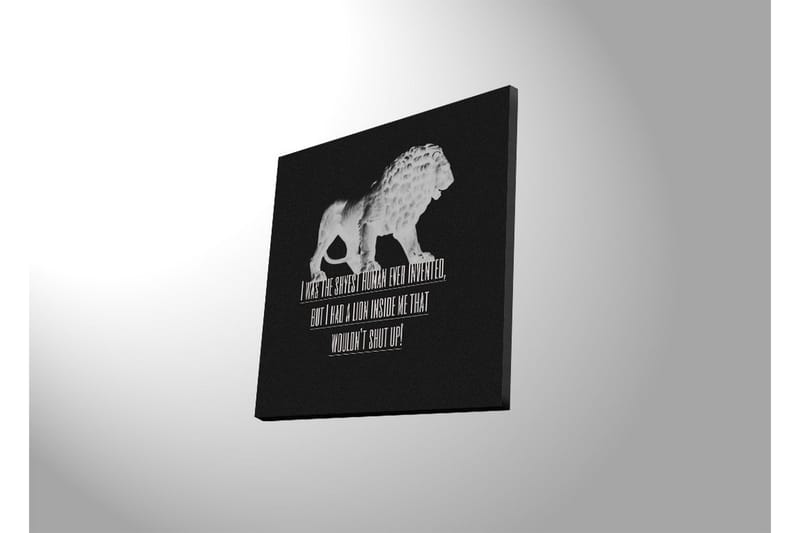 Lerretsbilde med LED-belysning 40x40 cm - Hvit løvefigur mot svart bakgrunn med inspirerende tekst - Hvit / Svart - Interiør - Maleri & posters - Lerretsbilder