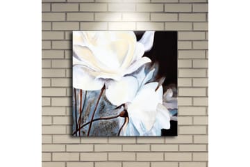 Lerretsbilde med LED-belysning 40x40 cm - Hvite blomster mot mørk bakgrunn - Hvit / Svart / Grå - Interiør - Maleri & posters - Lerretsbilder
