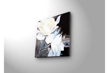 Lerretsbilde med LED-belysning 40x40 cm - Hvite blomster mot mørk bakgrunn - Hvit / Svart / Grå - Interiør - Maleri & posters - Lerretsbilder