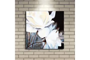 Lerretsbilde med LED-belysning 40x40 cm - Hvite blomster mot mørk bakgrunn - Hvit / Svart / Grå - Interiør - Maleri & posters - Lerretsbilder