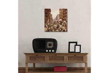 Lerretsbilde med LED-belysning 40x40 cm - Livlig gate med folk og markedsboder - Brun / Beige / Grønn - Interiør - Maleri & posters - Lerretsbilder