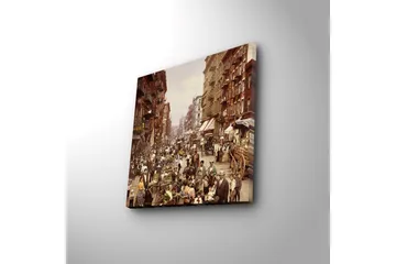 Lerretsbilde med LED-belysning 40x40 cm - Livlig gate med folk og markedsboder - Brun / Beige / Grønn - Interiør - Maleri & posters - Lerretsbilder