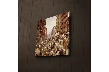 Lerretsbilde med LED-belysning 40x40 cm - Livlig gate med folk og markedsboder - Brun / Beige / Grønn - Interiør - Maleri & posters - Lerretsbilder