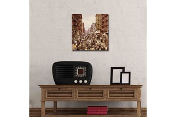 Lerretsbilde med LED-belysning 40x40 cm - Livlig gate med folk og markedsboder - Brun / Beige / Grønn - Interiør - Maleri & posters - Lerretsbilder