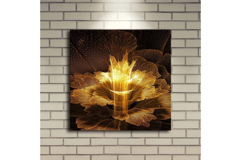 Lerretsbilde med LED-belysning 40x40 cm - Lysende blomst i abstrakt stil - Gull / Svart / Brun - Interiør - Maleri & posters - Lerretsbilder