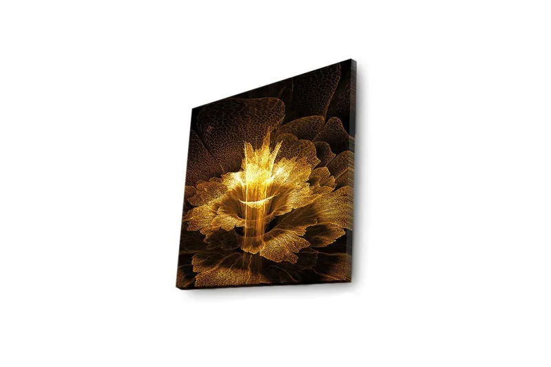 Lerretsbilde med LED-belysning 40x40 cm - Lysende blomst i abstrakt stil - Gull / Svart / Brun - Interiør - Maleri & posters - Lerretsbilder