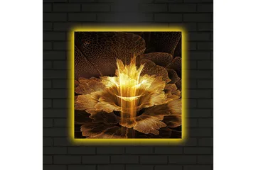Lerretsbilde med LED-belysning 40x40 cm - Lysende blomst i abstrakt stil - Gull / Svart / Brun - Interiør - Maleri & posters - Lerretsbilder
