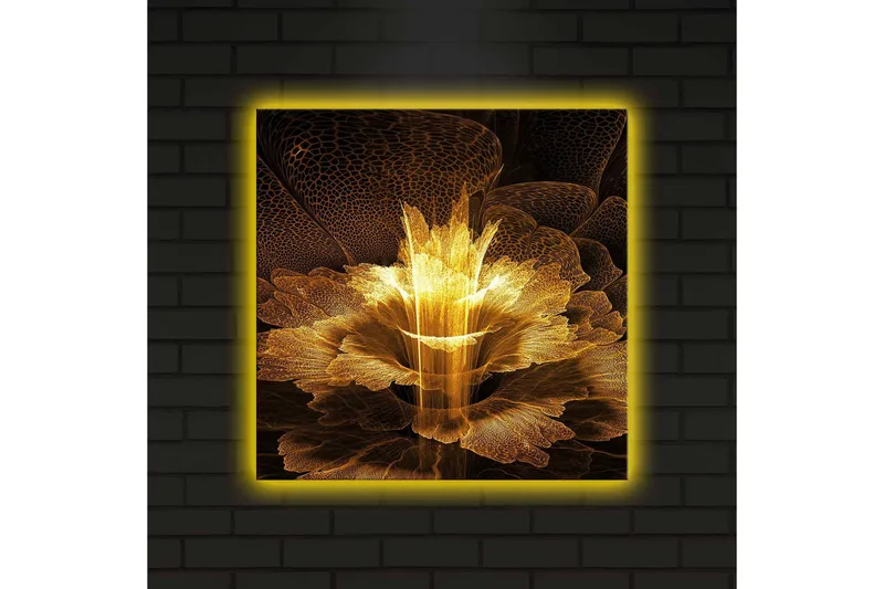 Lerretsbilde med LED-belysning 40x40 cm - Lysende blomst i abstrakt stil - Gull / Svart / Brun - Interiør - Maleri & posters - Lerretsbilder
