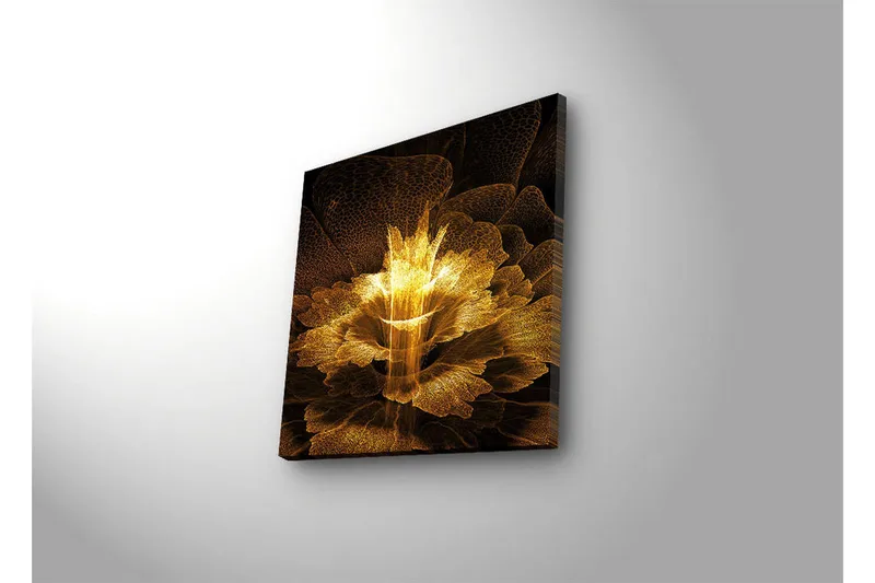 Lerretsbilde med LED-belysning 40x40 cm - Lysende blomst i abstrakt stil - Gull / Svart / Brun - Interiør - Maleri & posters - Lerretsbilder