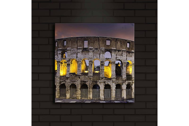 Lerretsbilde med LED-belysning 40x40 cm - Romersk amfiteater i kveldsbelysning - Grå / Gul / Blå - Interiør - Maleri & posters - Lerretsbilder
