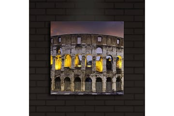 Lerretsbilde med LED-belysning 40x40 cm - Romersk amfiteater i kveldsbelysning - Grå / Gul / Blå - Interiør - Maleri & posters - Lerretsbilder