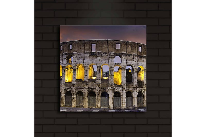 Lerretsbilde med LED-belysning 40x40 cm - Romersk amfiteater i kveldsbelysning - Grå / Gul / Blå - Interiør - Maleri & posters - Lerretsbilder