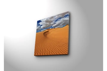 Lerretsbilde med LED-belysning 40x40 cm - Sanddyner under en blå himmel med skyer - Oransje / Blå / Hvit - Interiør - Maleri & posters - Lerretsbilder