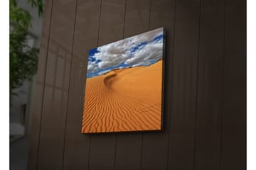 Lerretsbilde med LED-belysning 40x40 cm - Sanddyner under en blå himmel med skyer - Oransje / Blå / Hvit - Interiør - Maleri & posters - Lerretsbilder