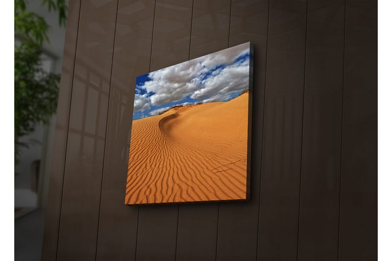 Lerretsbilde med LED-belysning 40x40 cm - Sanddyner under en blå himmel med skyer - Oransje / Blå / Hvit - Interiør - Maleri & posters - Lerretsbilder