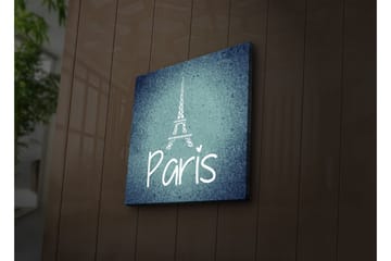 Lerretsbilde med LED-belysning 40x40 cm - Silhuett av Eiffeltårnet med teksten Paris - Mørk blå / Lys blå / Hvit - Interiør - Maleri & posters - Lerretsbilder