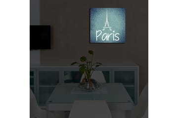 Lerretsbilde med LED-belysning 40x40 cm - Silhuett av Eiffeltårnet med teksten Paris - Mørk blå / Lys blå / Hvit - Interiør - Maleri & posters - Lerretsbilder