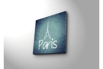 Lerretsbilde med LED-belysning 40x40 cm - Silhuett av Eiffeltårnet med teksten Paris - Mørk blå / Lys blå / Hvit - Interiør - Maleri & posters - Lerretsbilder