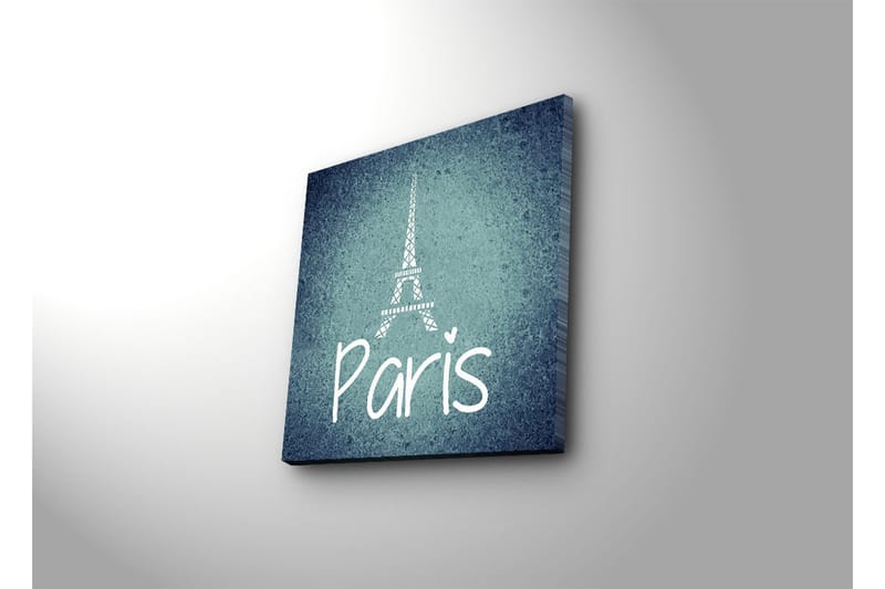 Lerretsbilde med LED-belysning 40x40 cm - Silhuett av Eiffeltårnet med teksten Paris - Mørk blå / Lys blå / Hvit - Interiør - Maleri & posters - Lerretsbilder