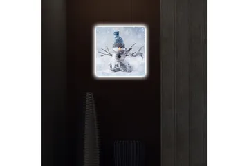 Lerretsbilde med LED-belysning 40x40 cm - Snømann i vinterlandskap med snøfall - Hvit / Blå / Grå - Interiør - Maleri & posters - Lerretsbilder