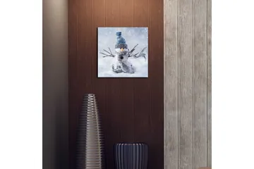 Lerretsbilde med LED-belysning 40x40 cm - Snømann i vinterlandskap med snøfall - Hvit / Blå / Grå - Interiør - Maleri & posters - Lerretsbilder