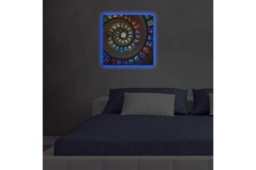 Lerretsbilde med LED-belysning 40x40 cm - Spiralkomposisjon med fargerike glassruter - Blå / Rød / Grønn - Interiør - Maleri & posters - Lerretsbilder