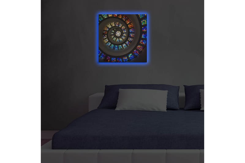 Lerretsbilde med LED-belysning 40x40 cm - Spiralkomposisjon med fargerike glassruter - Blå / Rød / Grønn - Interiør - Maleri & posters - Lerretsbilder