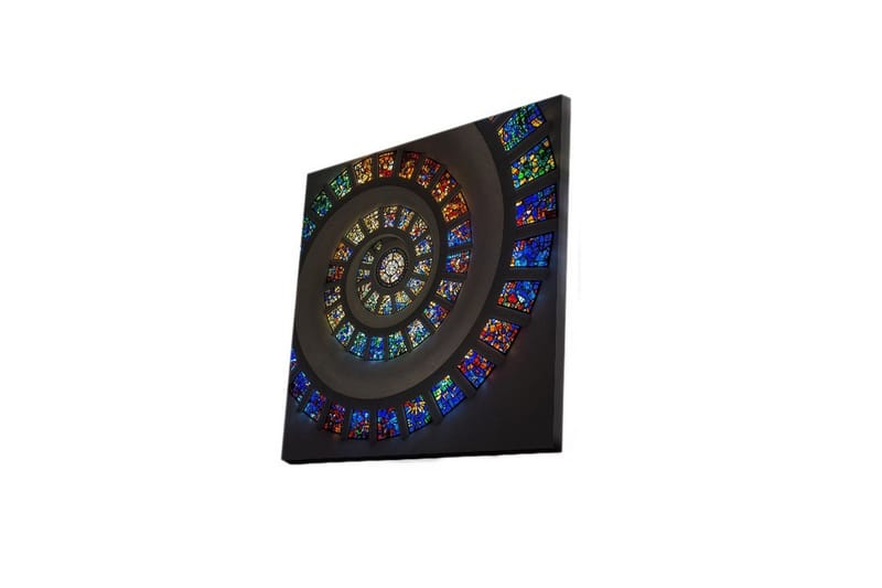 Lerretsbilde med LED-belysning 40x40 cm - Spiralkomposisjon med fargerike glassruter - Blå / Rød / Grønn - Interiør - Maleri & posters - Lerretsbilder