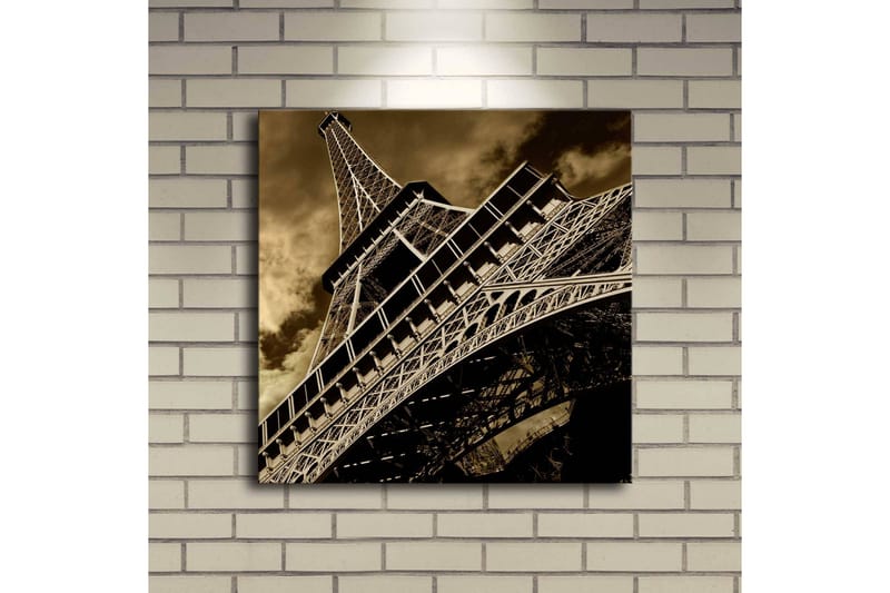 Lerretsbilde med LED-belysning 40x40 cm - Stilisert bilde av Eiffeltårnet i sepiatoner - Svart / Brun / Beige - Interiør - Maleri & posters - Lerretsbilder