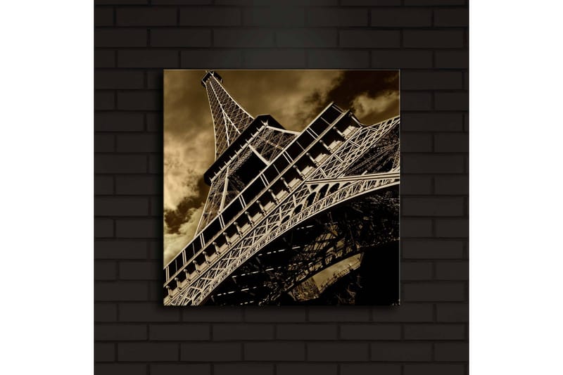 Lerretsbilde med LED-belysning 40x40 cm - Stilisert bilde av Eiffeltårnet i sepiatoner - Svart / Brun / Beige - Interiør - Maleri & posters - Lerretsbilder