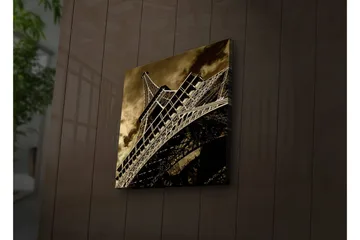 Lerretsbilde med LED-belysning 40x40 cm - Stilisert bilde av Eiffeltårnet i sepiatoner - Svart / Brun / Beige - Interiør - Maleri & posters - Lerretsbilder