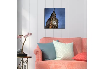 Lerretsbilde med LED-belysning 40x40 cm - Storslått bilde av Big Ben i London - Mørk blå / Beige / Grå - Interiør - Maleri & posters - Lerretsbilder