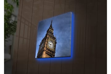 Lerretsbilde med LED-belysning 40x40 cm - Storslått bilde av Big Ben i London - Mørk blå / Beige / Grå - Interiør - Maleri & posters - Lerretsbilder