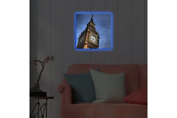 Lerretsbilde med LED-belysning 40x40 cm - Storslått bilde av Big Ben i London - Mørk blå / Beige / Grå - Interiør - Maleri & posters - Lerretsbilder