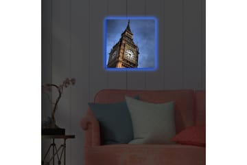 Lerretsbilde med LED-belysning 40x40 cm - Storslått bilde av Big Ben i London - Mørk blå / Beige / Grå - Interiør - Maleri & posters - Lerretsbilder