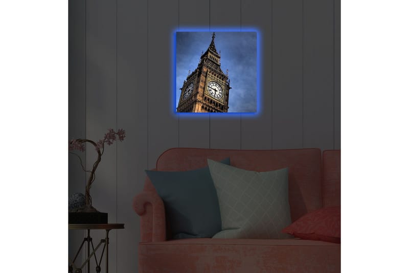 Lerretsbilde med LED-belysning 40x40 cm - Storslått bilde av Big Ben i London - Mørk blå / Beige / Grå - Interiør - Maleri & posters - Lerretsbilder