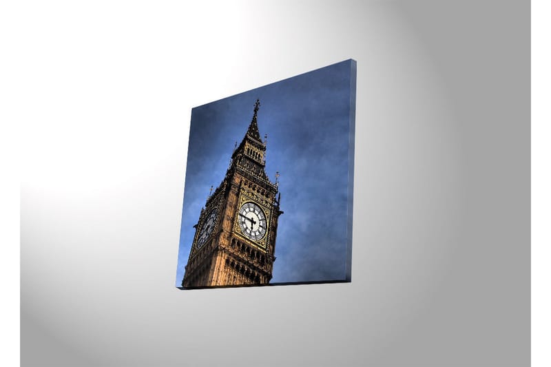 Lerretsbilde med LED-belysning 40x40 cm - Storslått bilde av Big Ben i London - Mørk blå / Beige / Grå - Interiør - Maleri & posters - Lerretsbilder
