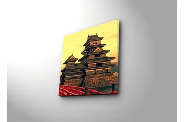 Lerretsbilde med LED-belysning 40x40 cm - Tradisjonelt japansk slott med flere taknivåer - Gull / Svart / Rød - Interiør - Maleri & posters - Lerretsbilder