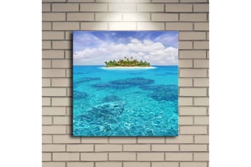 Lerretsbilde med LED-belysning 40x40 cm - Tropisk øy omgitt av klart blått vann - Blå / Turkis / Grønn - Interiør - Maleri & posters - Lerretsbilder
