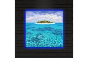 Lerretsbilde med LED-belysning 40x40 cm - Tropisk øy omgitt av klart blått vann - Blå / Turkis / Grønn - Interiør - Maleri & posters - Lerretsbilder