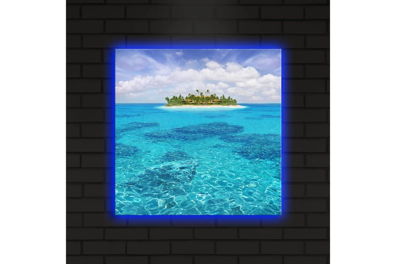 Lerretsbilde med LED-belysning 40x40 cm - Tropisk øy omgitt av klart blått vann - Blå / Turkis / Grønn - Interiør - Maleri & posters - Lerretsbilder