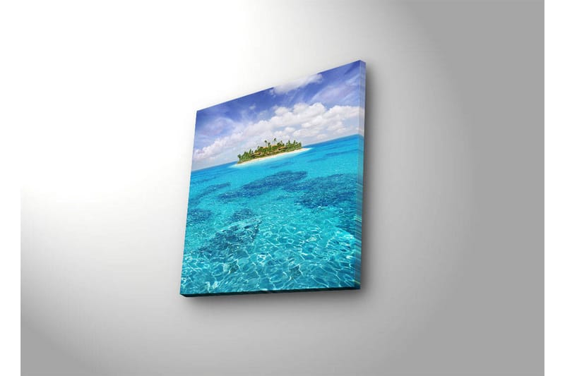 Lerretsbilde med LED-belysning 40x40 cm - Tropisk øy omgitt av klart blått vann - Blå / Turkis / Grønn - Interiør - Maleri & posters - Lerretsbilder