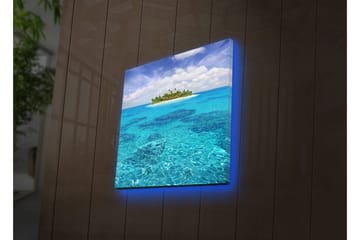 Lerretsbilde med LED-belysning 40x40 cm - Tropisk øy omgitt av klart blått vann - Blå / Turkis / Grønn - Interiør - Maleri & posters - Lerretsbilder